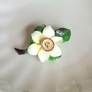 Vintage Signed Collectible Cara China White Flower Floral Brooch London